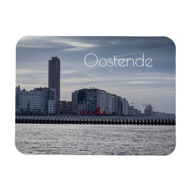 Ostend Coastal City Skyline, Belgien Magnet (Horisontell)