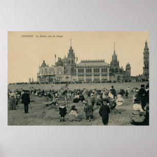 Ostend vintage strand scen, siesta poster