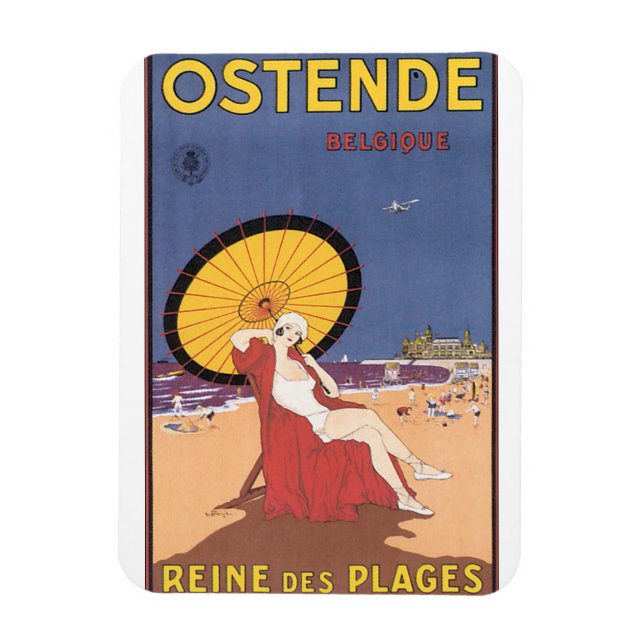 Ostende-Belgique Vintage resor Poster Magnet (Vertikal)