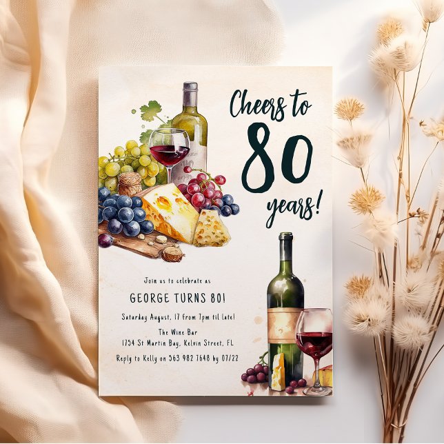 Ostens och vin charcuteri 80-års födelsedag för vu inbjudningar (Skapare uppladdad)