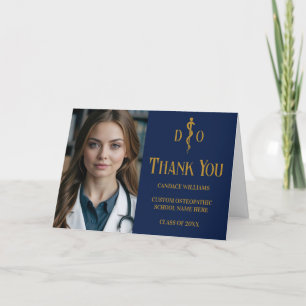 Osteopatisk foto av marinblått Guld Studenten Tack Kort