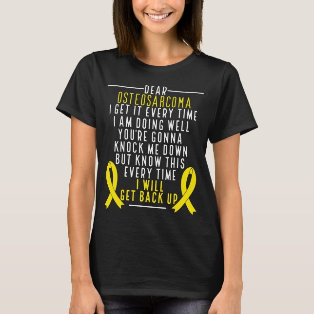 Osteosarcoma Awareness får tillbaka Gulten Ribbon T Shirt (Framsida)