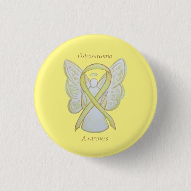 Osteosarcoma Gult Awareness Ribbon Angel Pin Knapp (Framsida)
