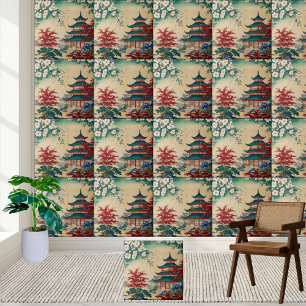 Öster Asian Inspired Pagoda Garden Chinoiserie Til Kakelplatta