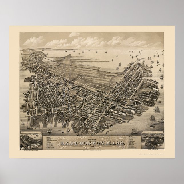 Öster Boston, MORSA Panoramic Karta - 1879 Poster (Framsidan)