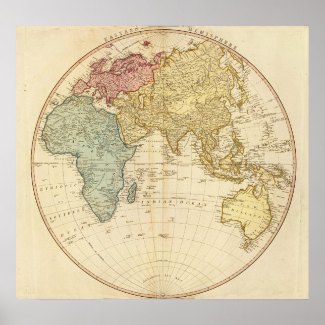 Öster Hemisphere karta Poster (Framsidan)