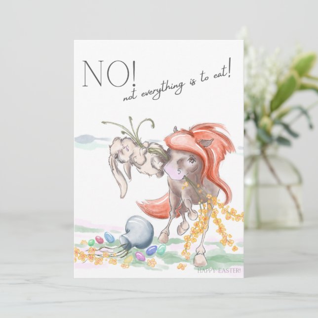 Oster Karte mit Pferd und Hase, lustige Tiere  Julkort (Stående Fram)