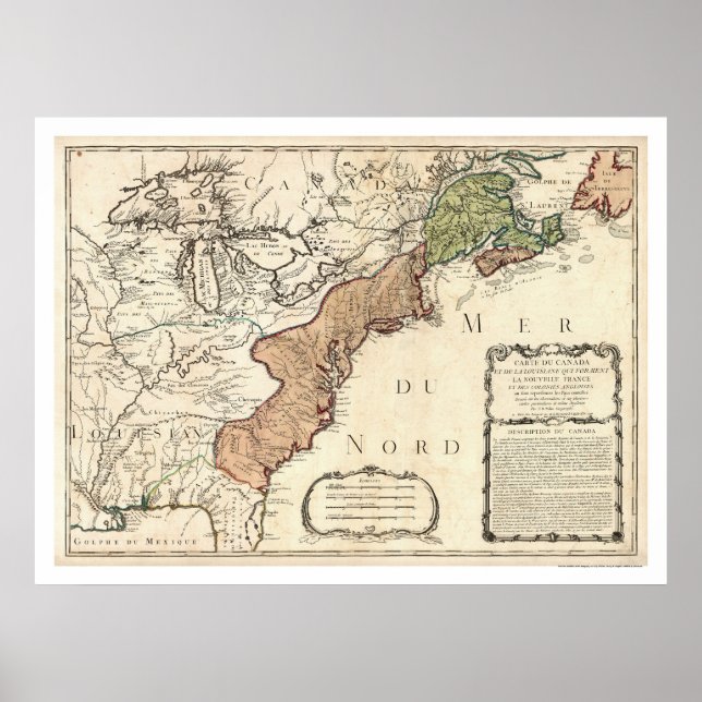 Öster Kusten och Kanada Karta 1756 Poster (Framsidan)