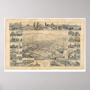 Öster Los Angeles, CA. Panoramisk Karta 1888 (0900 Poster