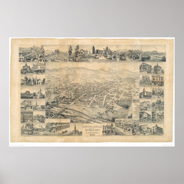 Öster Los Angeles, CA. Panoramisk Karta 1888 (0900 Poster (Framsidan)