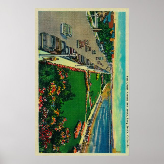 Öster Ocean Avenue och BeachLong Beach, CA Poster (Framsidan)