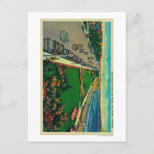 Öster Ocean Avenue och BeachLong Beach, CA Vykort (Framsida)