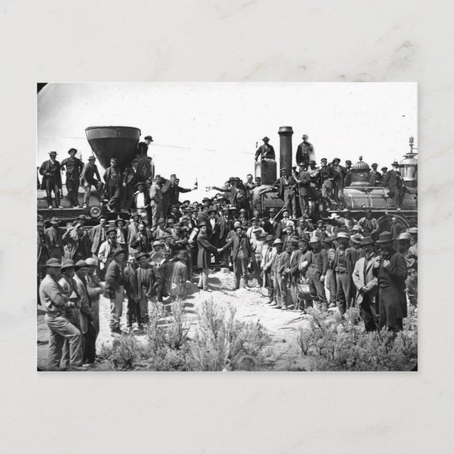 Öster och Väster som skakar Händer vid förra järnv Vykort (Framsida)