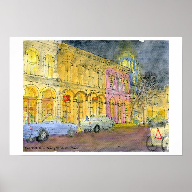Öster sjätte gatan på Trinity Street, Austin, Texa Poster (Framsidan)