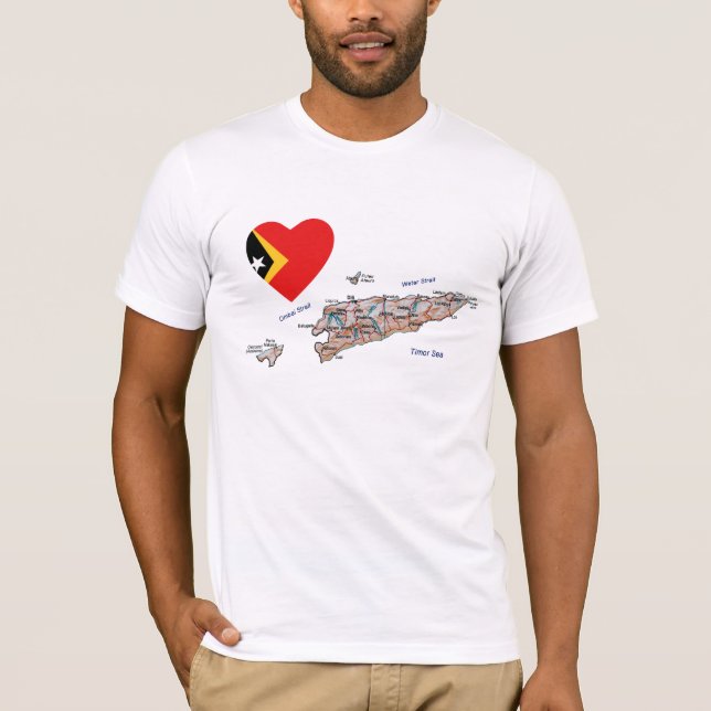 Öster Timor Flagga Heart och Karta T-Shirt (Framsida)