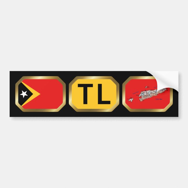 Öster Timor Flagga Karta Kod Bumper Sticker Bildekal (Framsidan)
