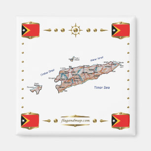 Öster Timor Karta + Flaggor Magnet