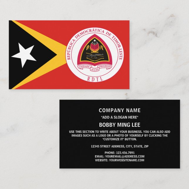 Öster Timorese Flagga & Jacka av Arm, Öster Timor Visitkort (Fram/baksida)