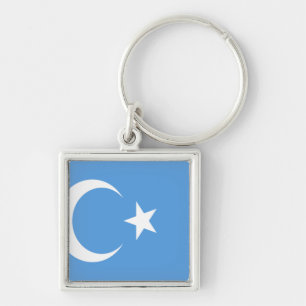Öster Turkestan Uyghur Flagga Fyrkantig Silverfärgad Nyckelring