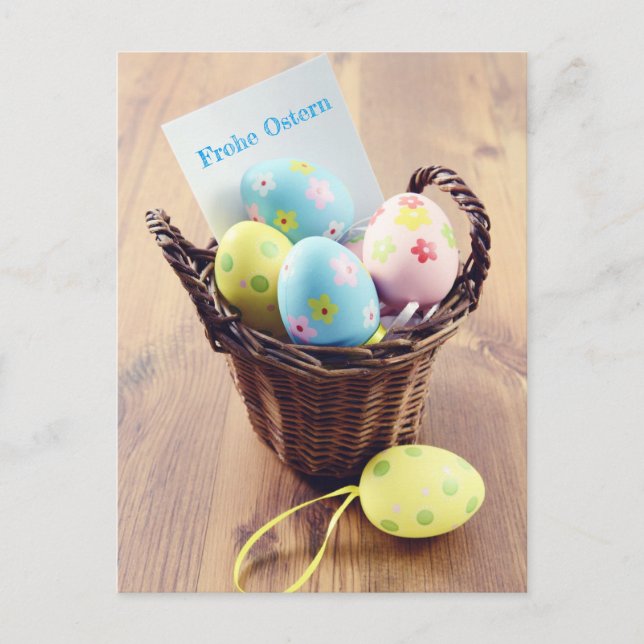 Ostereier in einem Korb mit Notizzettel Vykort (Framsida)