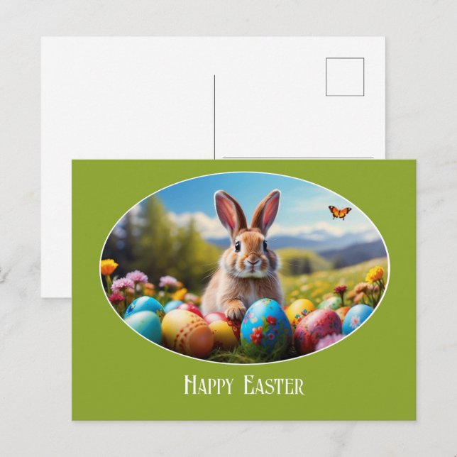 Osterhase im Blumenfeld Illustration -  Vykort (Fram/baksida)