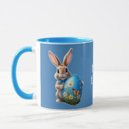 Osterhase mit blauer Schleife -  Mugg