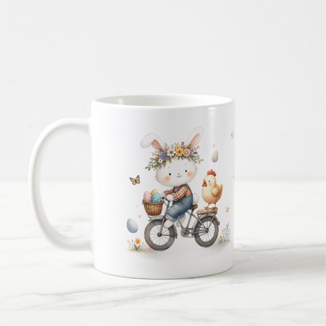 Osterhase und Huhn- Frohe Ostern- personalisierbar Kaffemugg (Vänster)