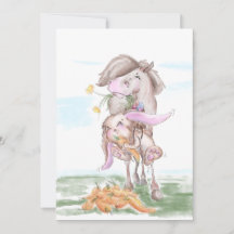 Osterkarte mit süssem Hasen und Pferd