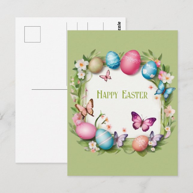 Osterkranz: Frohe Ostern -  Vykort (Fram/baksida)