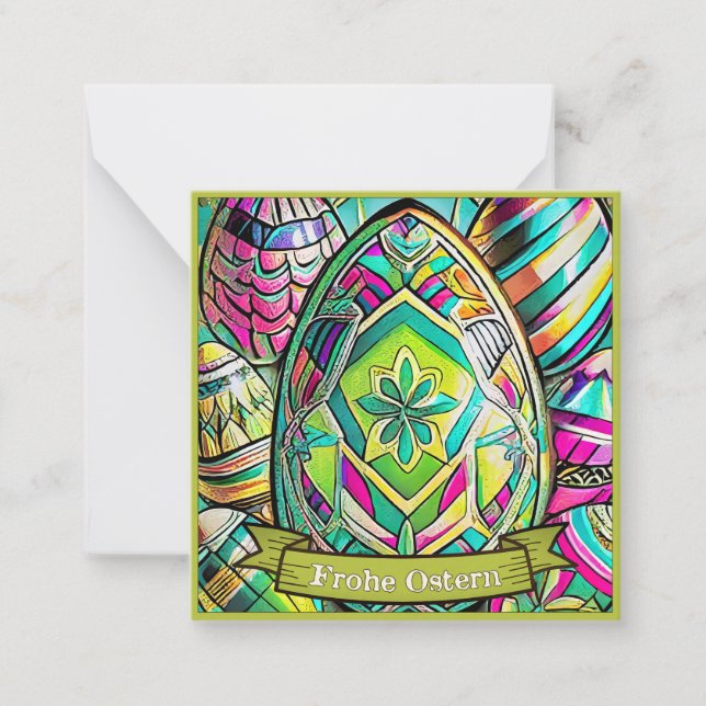 Ostermotiv farbiger Tecknad mit Ostereier 13553 Anteckningskort (Framsida)