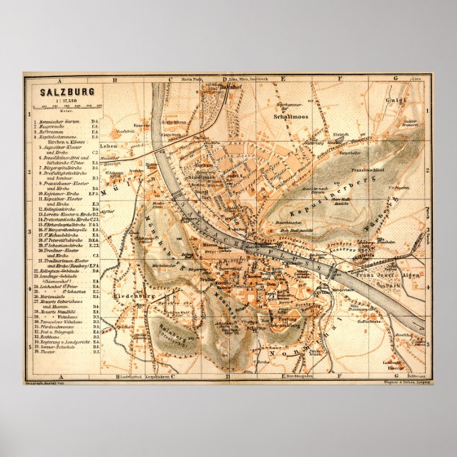 " Österreich: 1911 Salzburg - Detailierte Karte .. Poster (Framsidan)