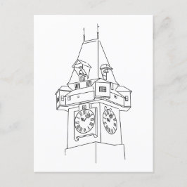 Österreich Steiermark Grazer Uhrturm Illustration Vykort