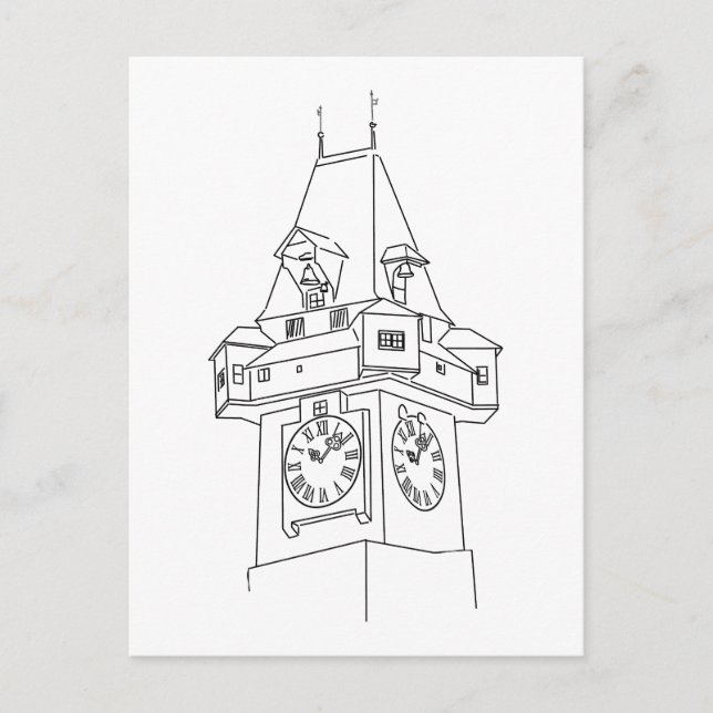 Österreich Steiermark Grazer Uhrturm Illustration Vykort (Framsida)