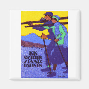 Österrikare 1910 skidar affischen magnet