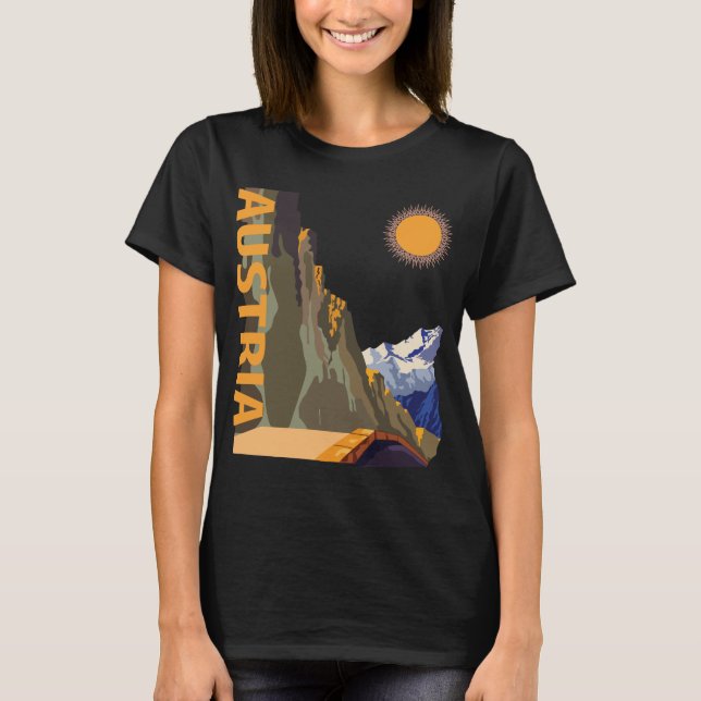 Österrike Alperna Berg Sol Retro Resa T-Shirt (Framsida)