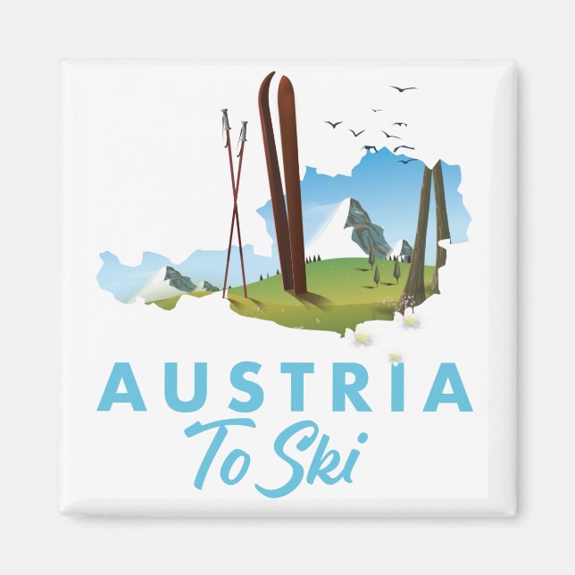 Österrike att åka skidor. posterknapp magnet (Framsidan)