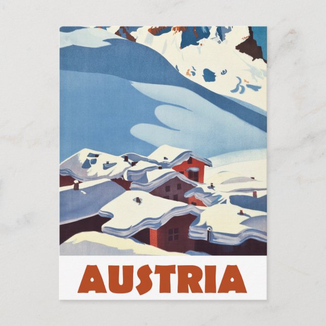 Österrike, by täckt med snö,  vykort (Framsida)