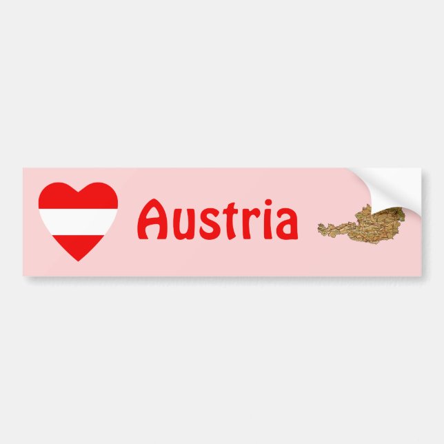 Österrike Flagga Hjärta + Karta Bildäckslapp Bildekal (Framsidan)