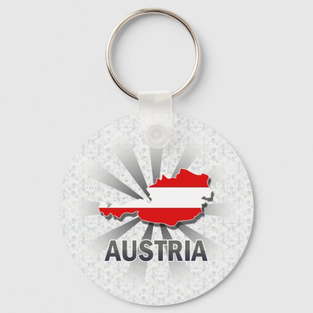 Österrike Flagga Karta 2.0 Nyckelring (Framsida)