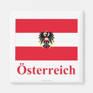 Österrike flagga med namn i tysk magnet