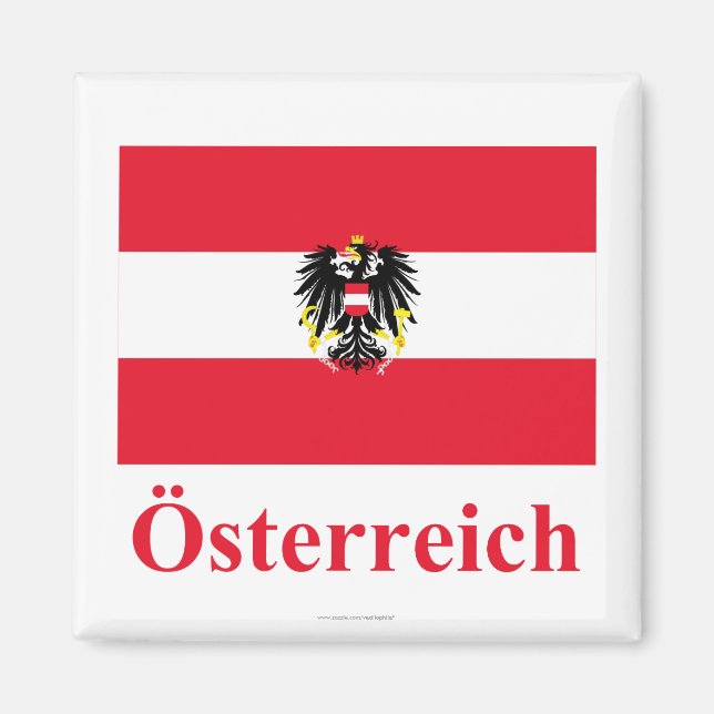 Österrike Flagga med Namn på tyska Magnet (Framsidan)