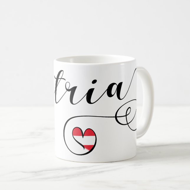 Österrike Heart Mugg, Österrikes Flagga Kaffemugg (Framsida höger)