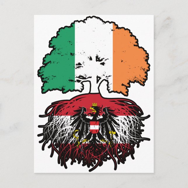Österrike, Irland, Träd Roots Flagga Vykort (Framsida)
