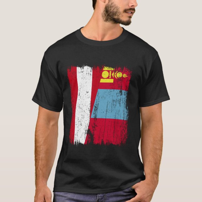 Österrike Mongoliet Halv Flagga Österrikisk Mongol T Shirt (Framsida)