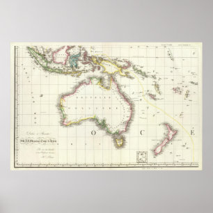 Österrike och Indonesien Engraved Karta Poster