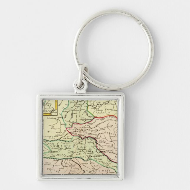 Österrike och Slovenien Fyrkantig Silverfärgad Nyckelring (Framsidan)