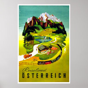 Österrike, Reseland, järnväg, vintage-resaffisch Poster