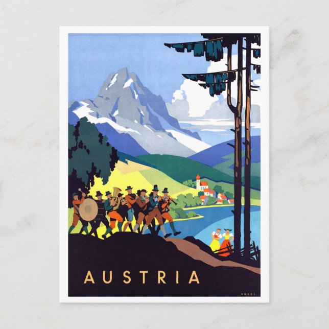 Österrike, semester i Alperna, Vintage Vykort (Framsida)