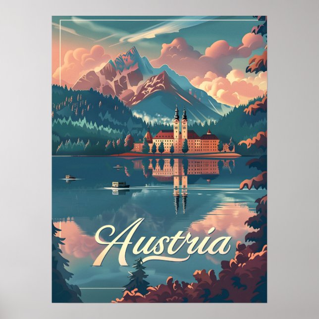 Österrike Serenity: Lakeside Mountain Poster (Framsidan)