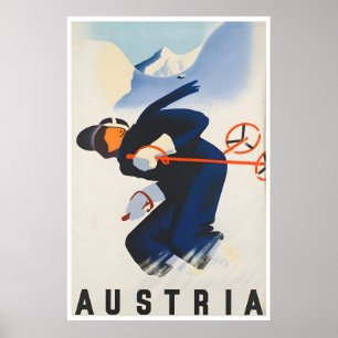 Österrike Skidaffisch Plakat Skidåkning Tryck Resa